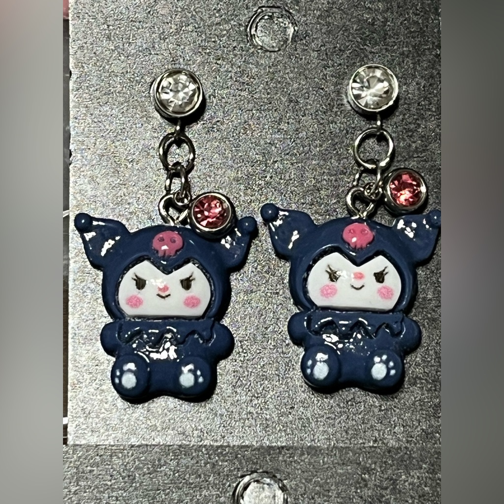 Kuromi Navy Blue Dangle Drop Earrings With Gem Accents
